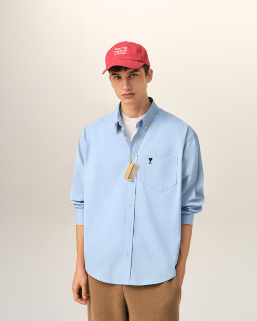 Blue boxy cotton shirt with Ami de Coeur - Man - 2 - AMI Paris - Ami Paris