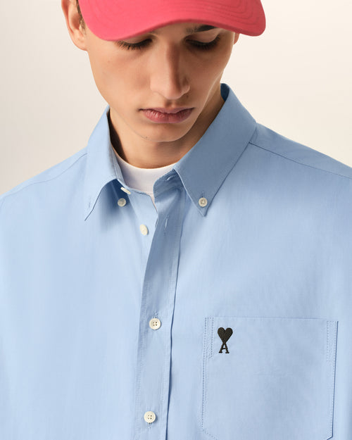 Blue boxy cotton shirt with Ami de Coeur - Man - 4 - AMI Paris - Ami Paris