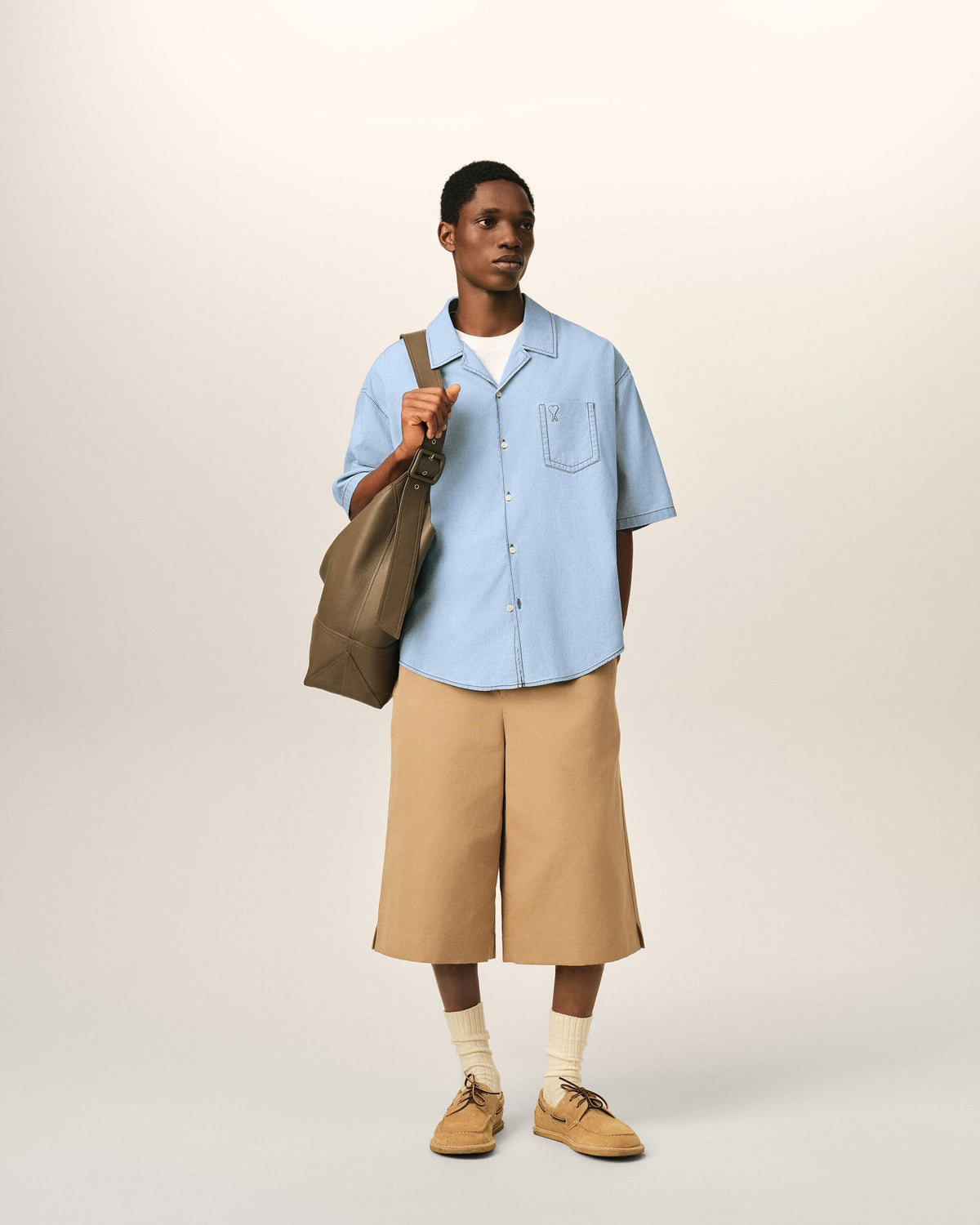 Blue boxy cotton short-sleeve shirt with Ami de Coeur - 3