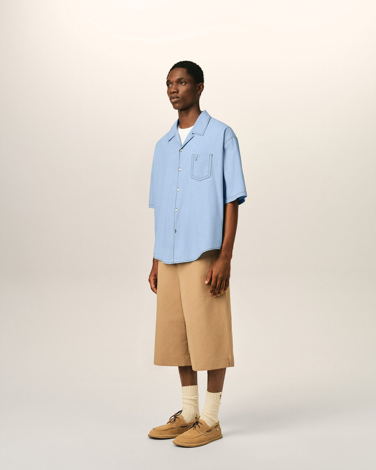 Blue boxy cotton short-sleeve shirt with Ami de Coeur - 6