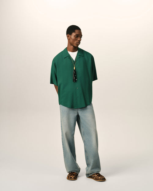 Chemise boxy verte en twill de viscose manches courtes - Homme - 3 - AMI Paris - Ami Paris