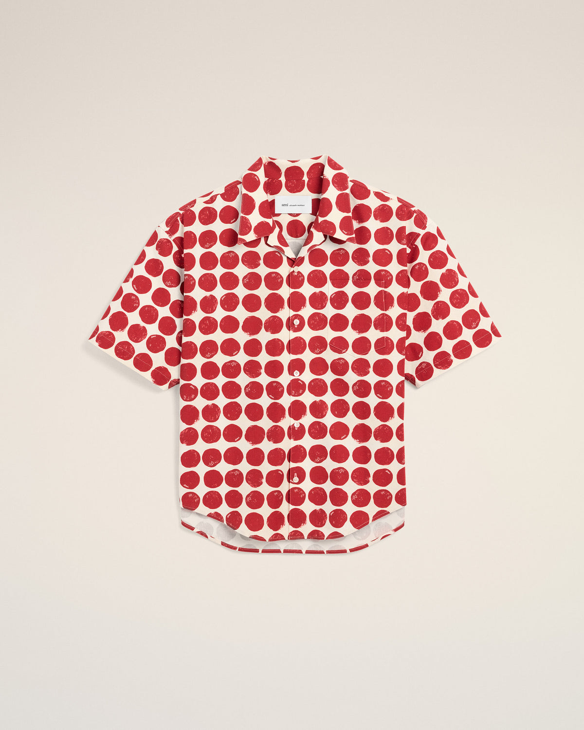 Camicia boxy a maniche corte in cotone rossa a pois - 1