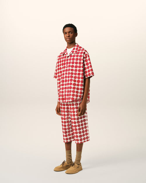 Camicia boxy a maniche corte in cotone rossa a pois - Uomo - 6 - AMI Paris - Ami Paris