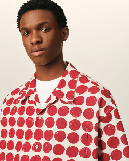 Camicia boxy a maniche corte in cotone rossa a pois - Uomo - 4 - AMI Paris - Ami Paris