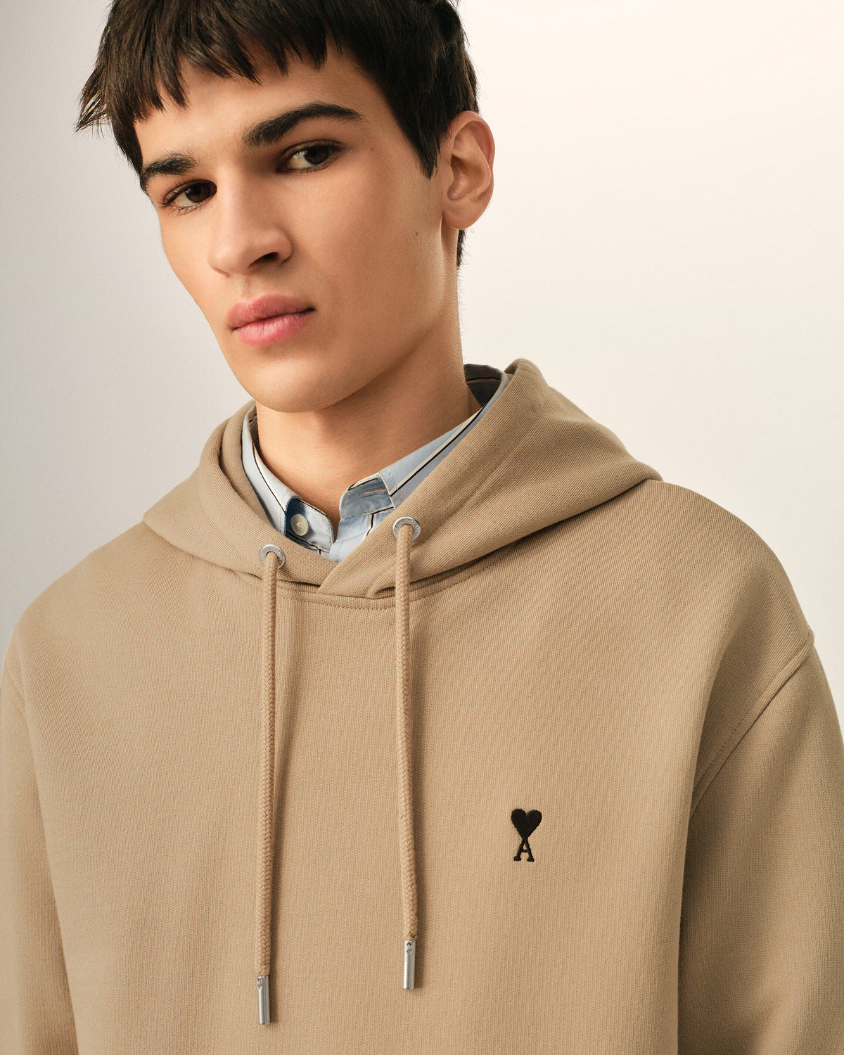 Beige cotton hoodie with Ami de Coeur - 4