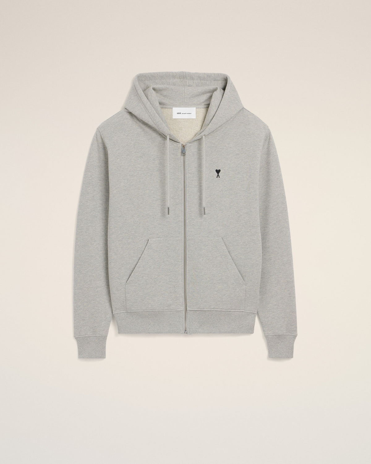 Grey zipped cotton hoodie with Ami de Coeur - 1
