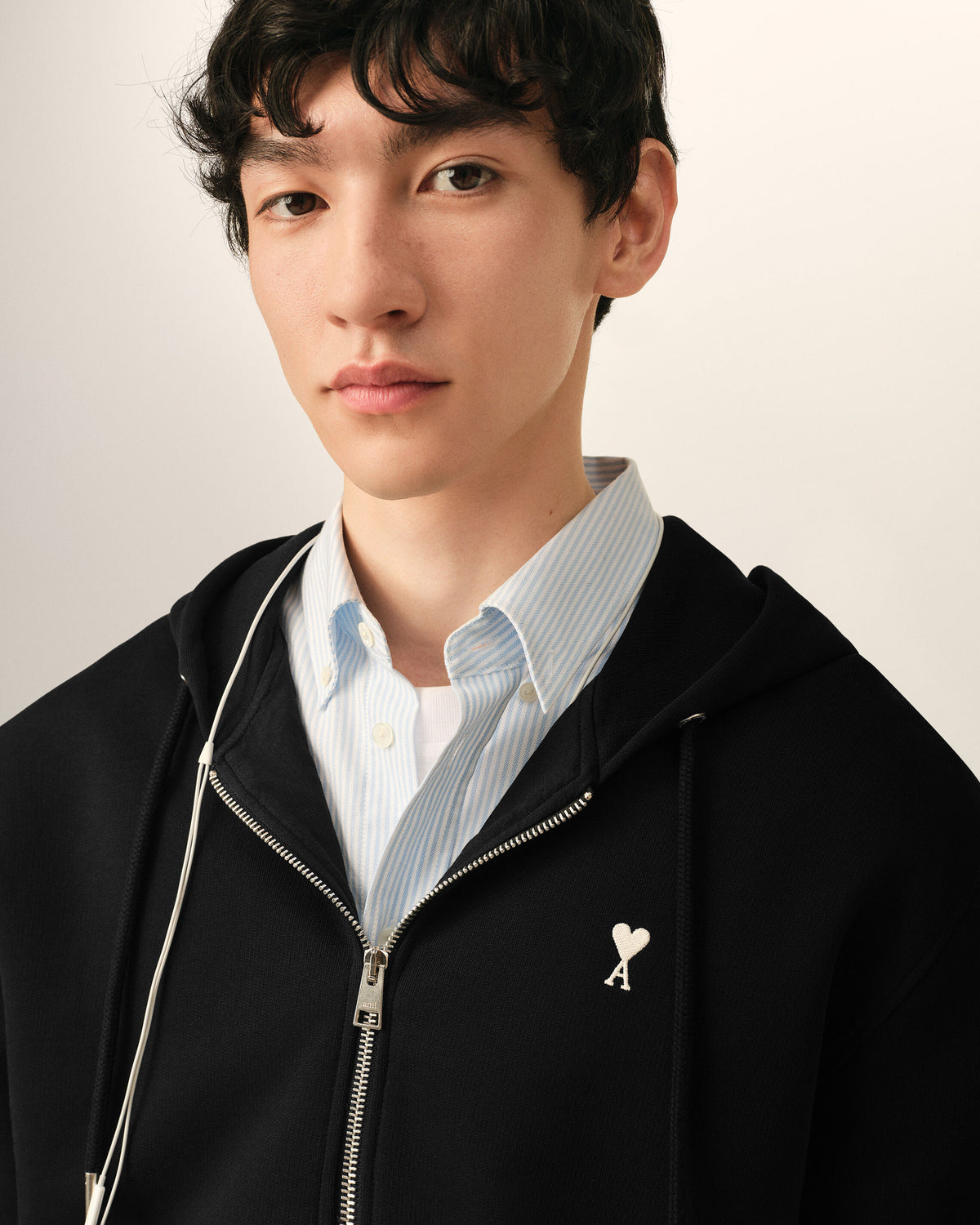 Black Cotton Ami De Coeur Zipped Hoodie - 4
