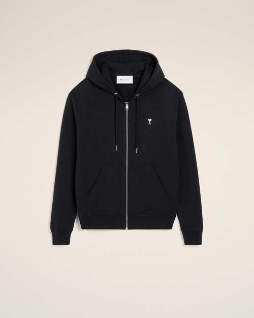 Sudadera con capucha y cremallera Ami de Cœur de algodón negro - 1 - Ami Paris