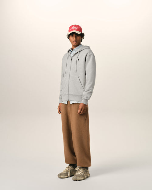 Grey zipped cotton hoodie with Ami de Coeur - Man - 6 - AMI Paris - Ami Paris