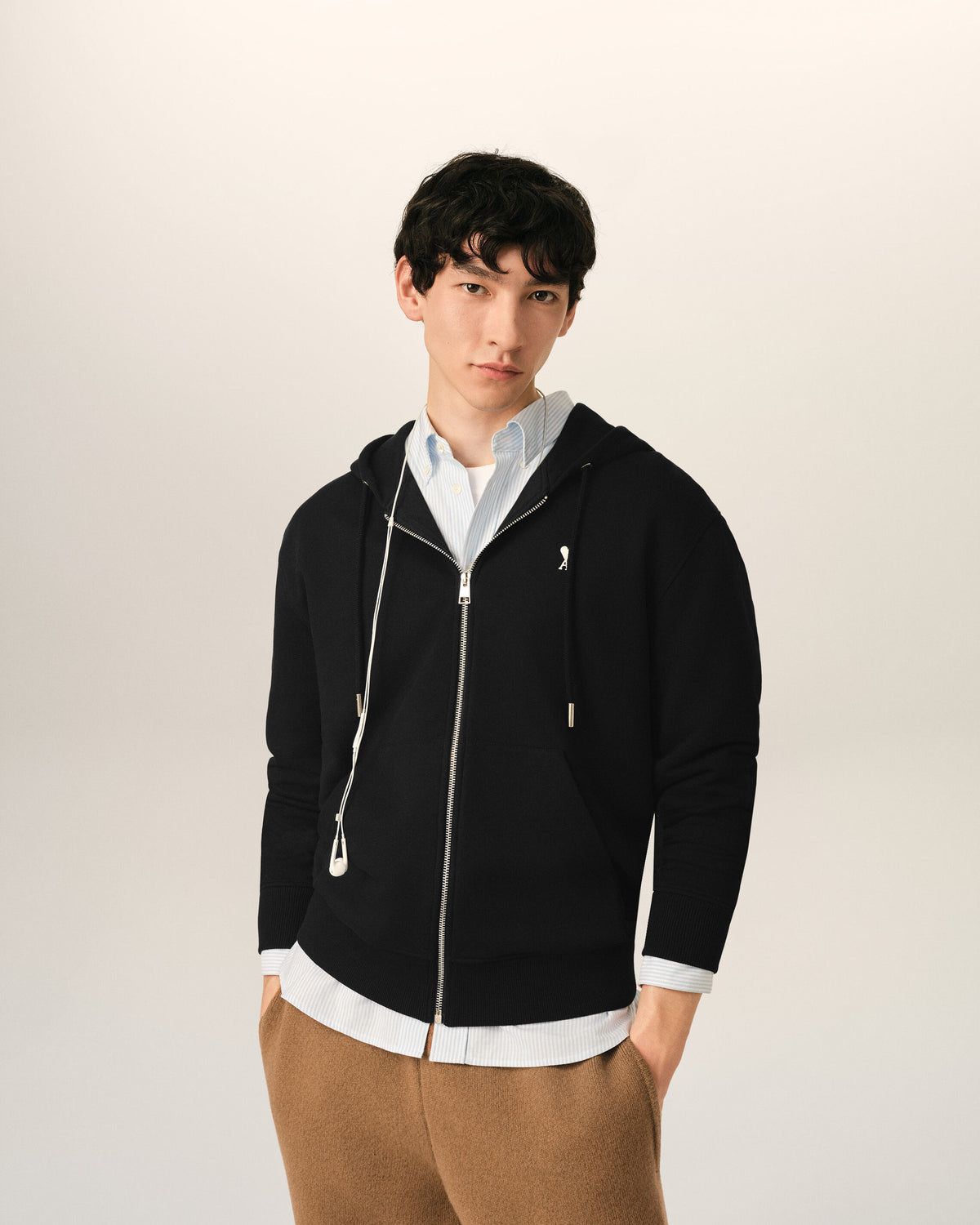 Black Cotton Ami De Coeur Zipped Hoodie - 2