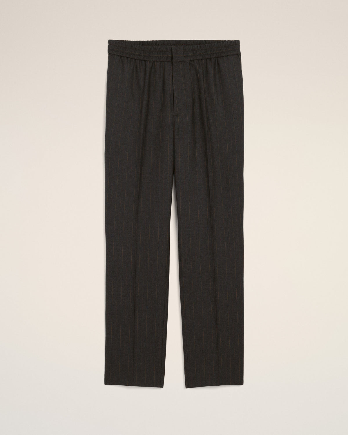 Pantalon rayé gris en laine taille élastiquée - 1