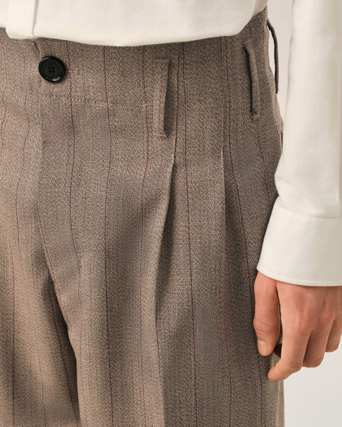Brown striped wool two-pleats trousers - 5