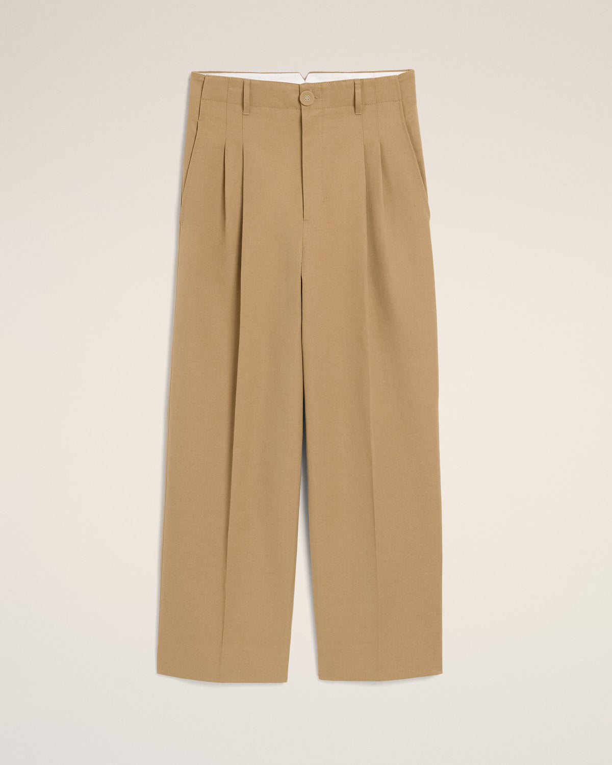 Pantalón carrot fit de talle alto en algodón y lino beige - 1