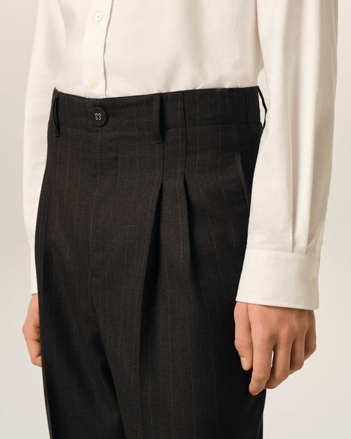 Pantalon rayé gris en laine coupe carotte taille haute - Homme - 5 - AMI Paris - Ami Paris