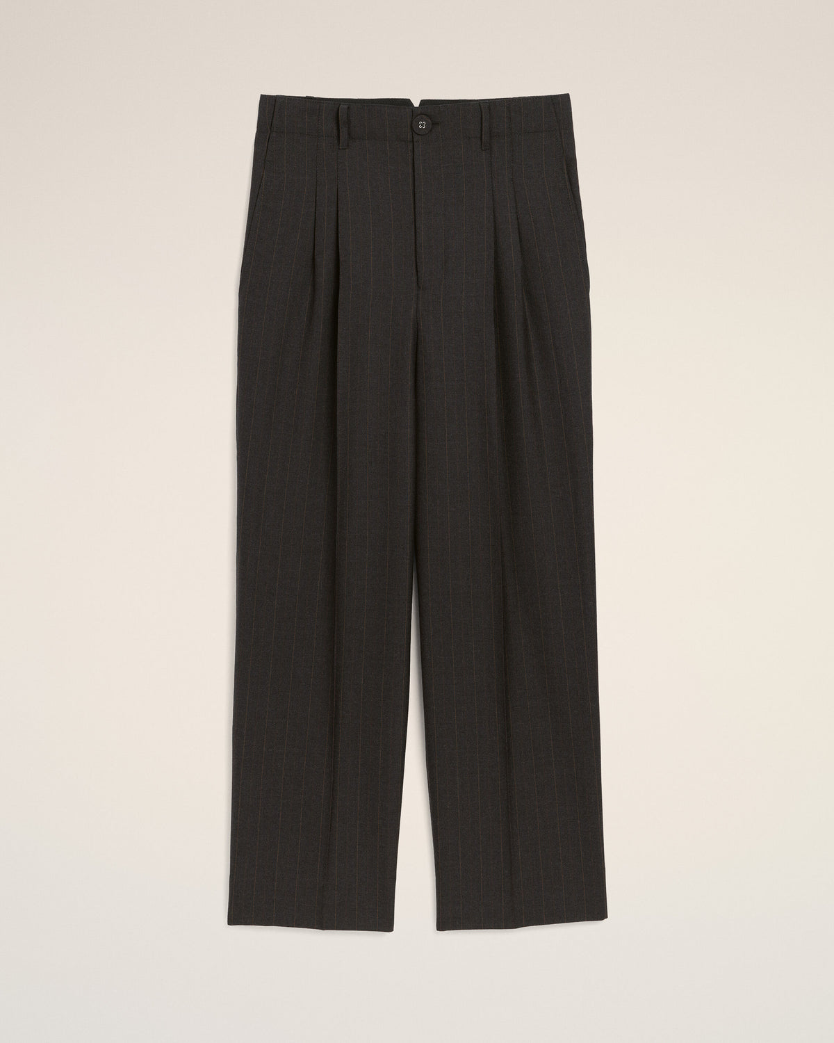 Pantalon rayé gris en laine coupe carotte taille haute - 1