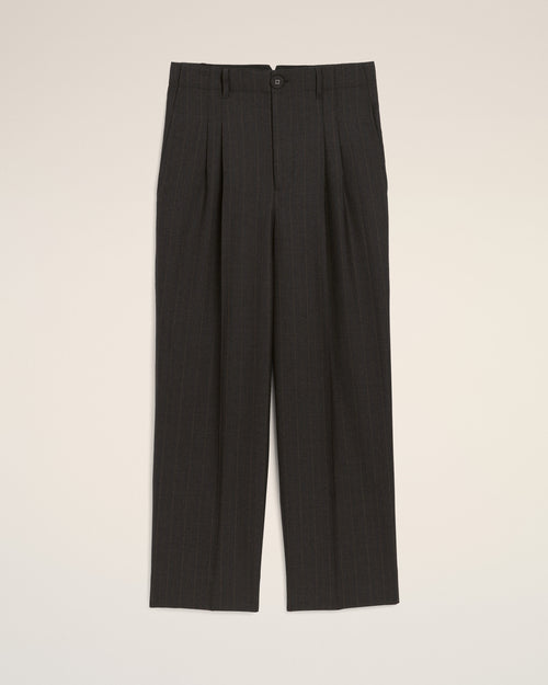 Pantalon rayé gris en laine coupe carotte taille haute - 1 - Ami Paris