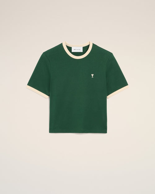 Camiseta Ami de Cœur de algodón verde con contraste - 1 - Ami Paris