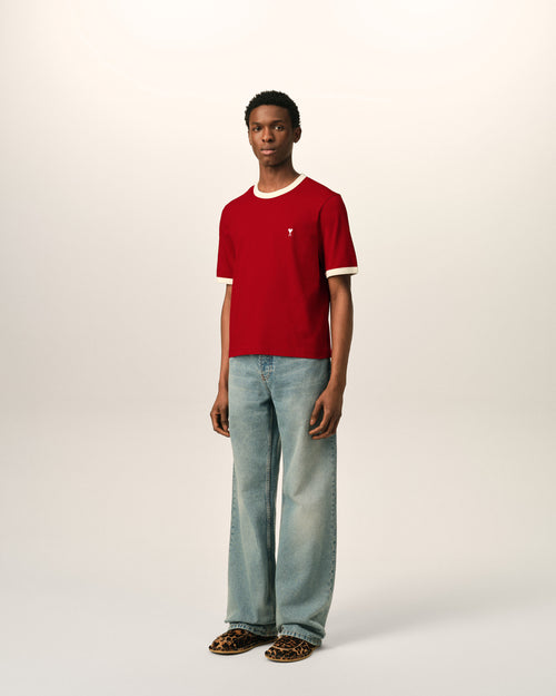 Red contrasted cotton t-shirt with Ami de Coeur - Man - 6 - AMI Paris - Ami Paris