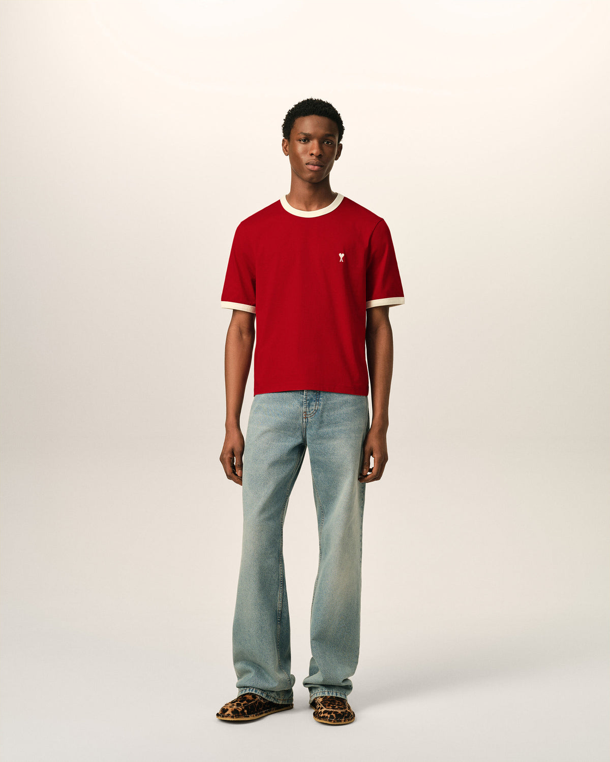 Red contrasted cotton t-shirt with Ami de Coeur - 3