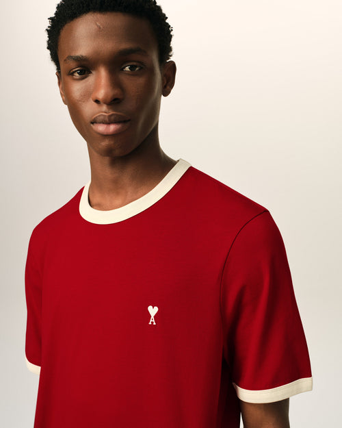 Red contrasted cotton t-shirt with Ami de Coeur - Man - 4 - AMI Paris - Ami Paris