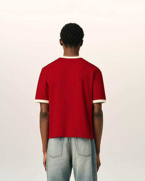 Red contrasted cotton t-shirt with Ami de Coeur - Man - 5 - AMI Paris - Ami Paris