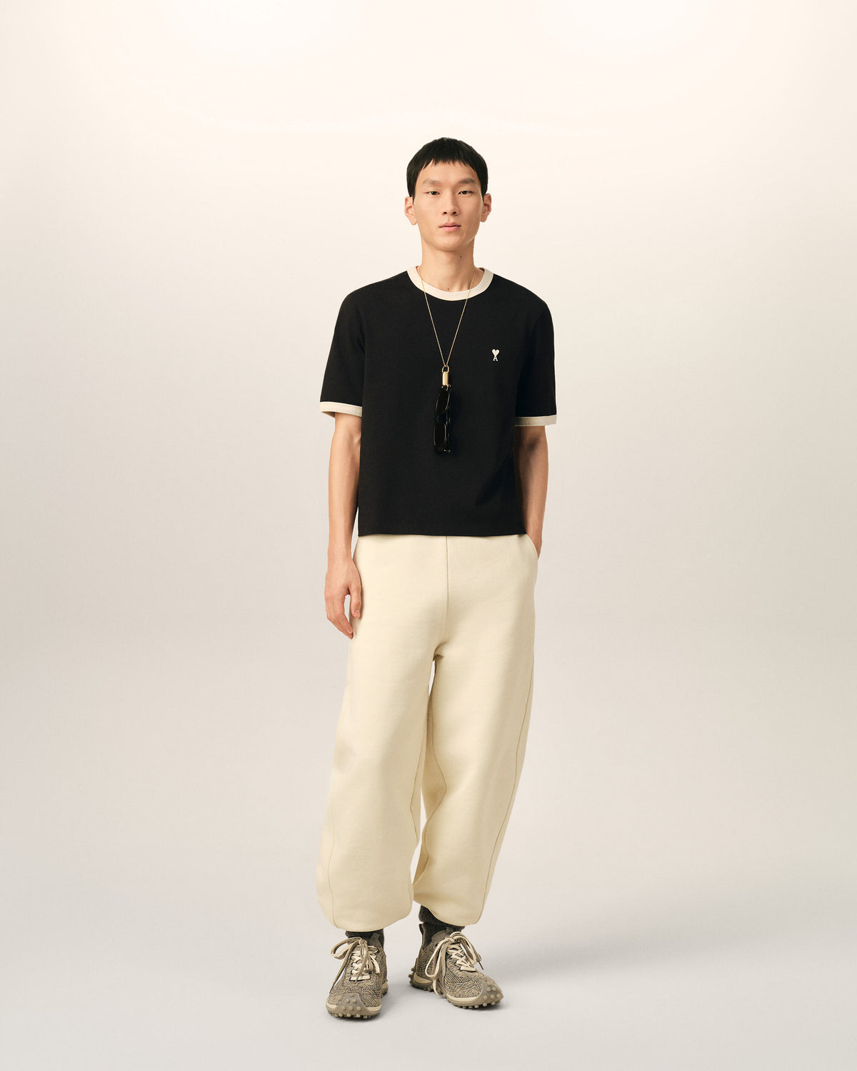 Black contrasted cotton t-shirt with Ami de Coeur - 3