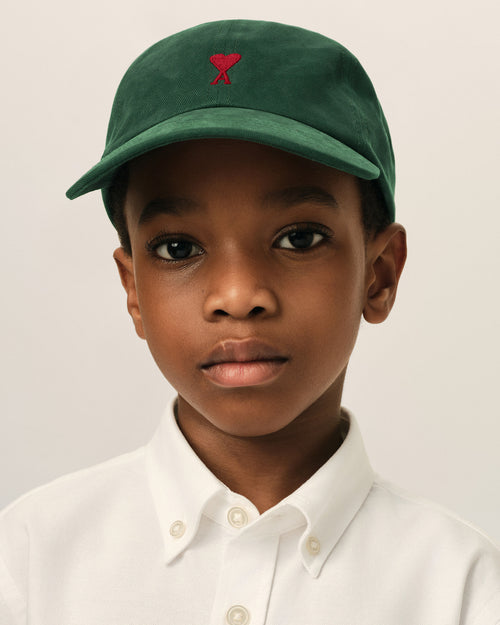 Green cotton cap with Ami de Coeur - Man - 2 - AMI Paris - Ami Paris
