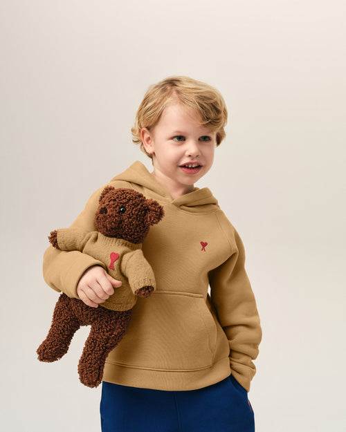 Brown cotton hoodie with Ami de Coeur - Man - 2 - AMI Paris - Ami Paris