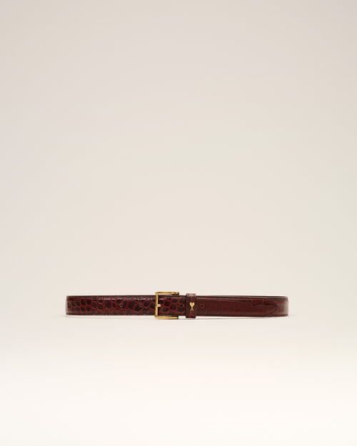 Ceinture Paris Paris crocodile marron 25mm en cuir de veau - 1 - Ami Paris