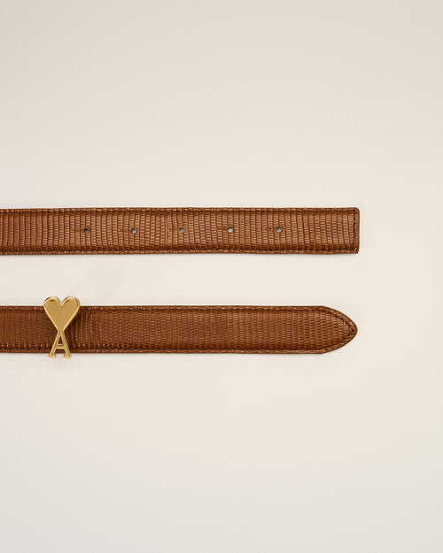 Brown lizard cowhide leather belt 25mm with Ami de Coeur buckle - Man - 2 - AMI Paris - Ami Paris