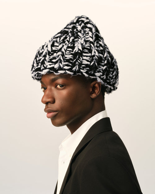 Black and white wool knit beanie - Man - 4 - AMI Paris - Ami Paris