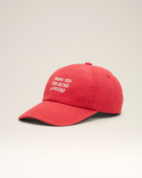 Casquette rouge en coton "Thank you for being a friend" - 1 - Ami Paris