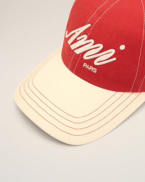 Cappellino in cotone rosso e bianco con ricamo Ami Paris - Donna - 10 - AMI Paris - Ami Paris