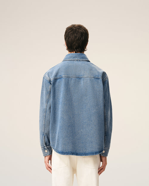 Blue Cotton Knitted Ami De Coeur Overshirt  - Man - 4 - AMI Paris - Ami Paris