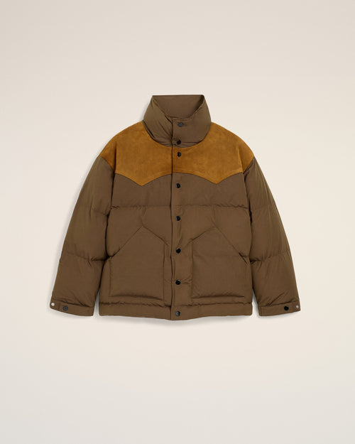 Doudoune marron en nylon et coton avec empiècement en cuir - Homme - 1 - AMI Paris - Ami Paris