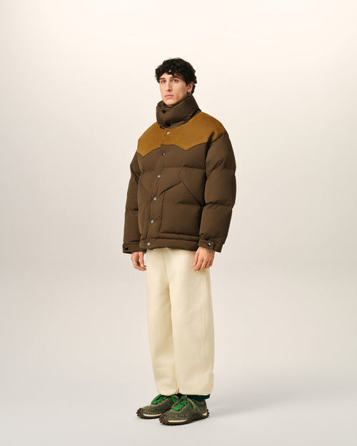 Doudoune marron en nylon et coton avec empiècement en cuir - Homme - 6 - AMI Paris - Ami Paris