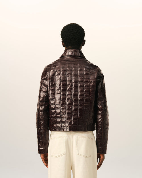 Giacca zippata in pelle di vitello bordeaux goffrato coccodrillo - Uomo - 5 - AMI Paris - Ami Paris