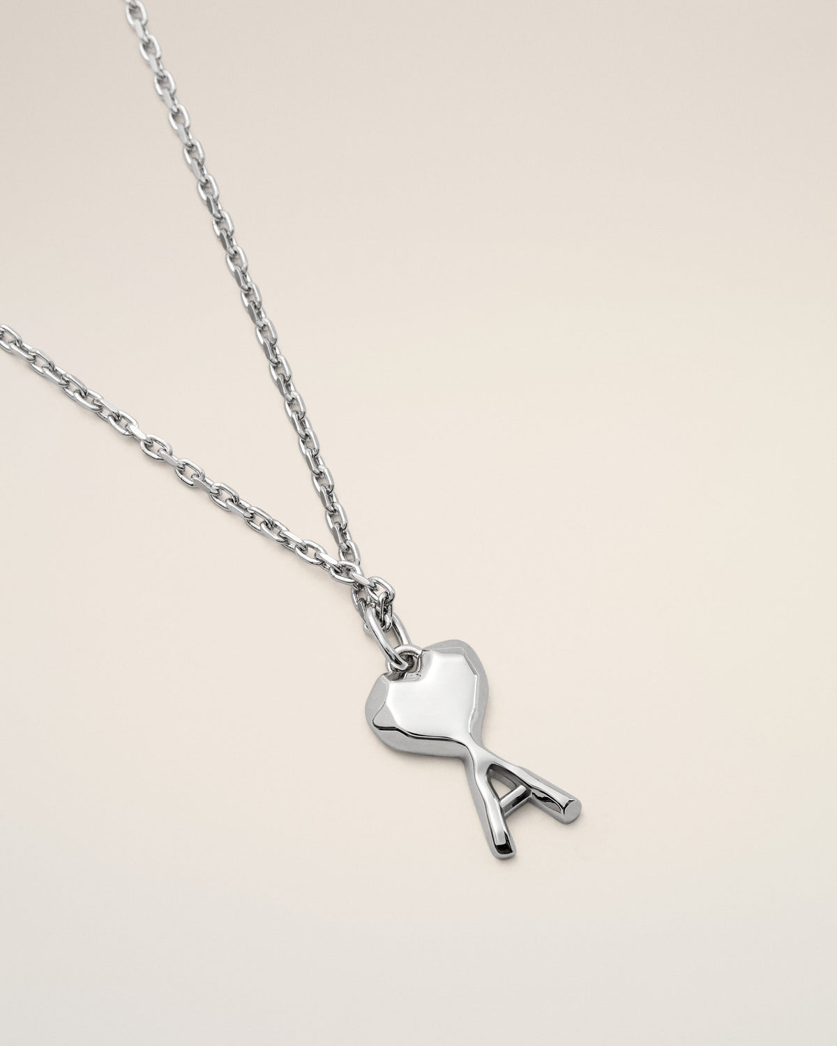 Silver brass necklace with hammered Ami de Coeur - 6