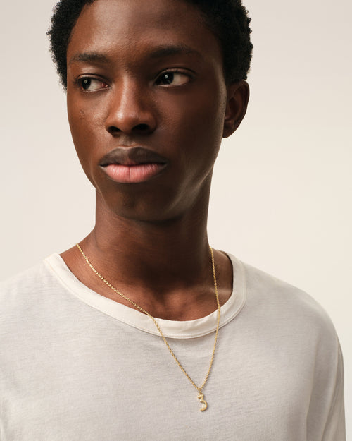 Gold Brass Hammered "3" Pendant Necklace - Man - 2 - AMI Paris - Ami Paris