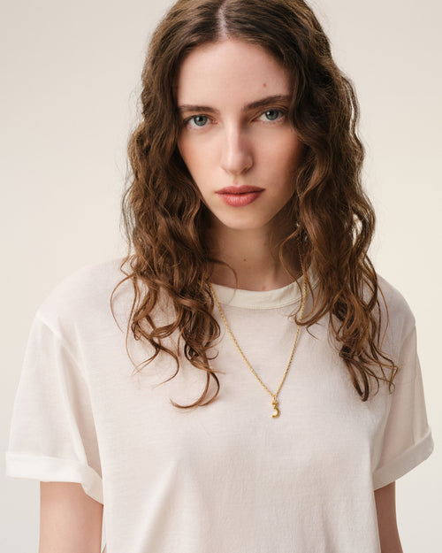 Gold Brass Hammered "3" Pendant Necklace - Woman - 6 - AMI Paris - Ami Paris