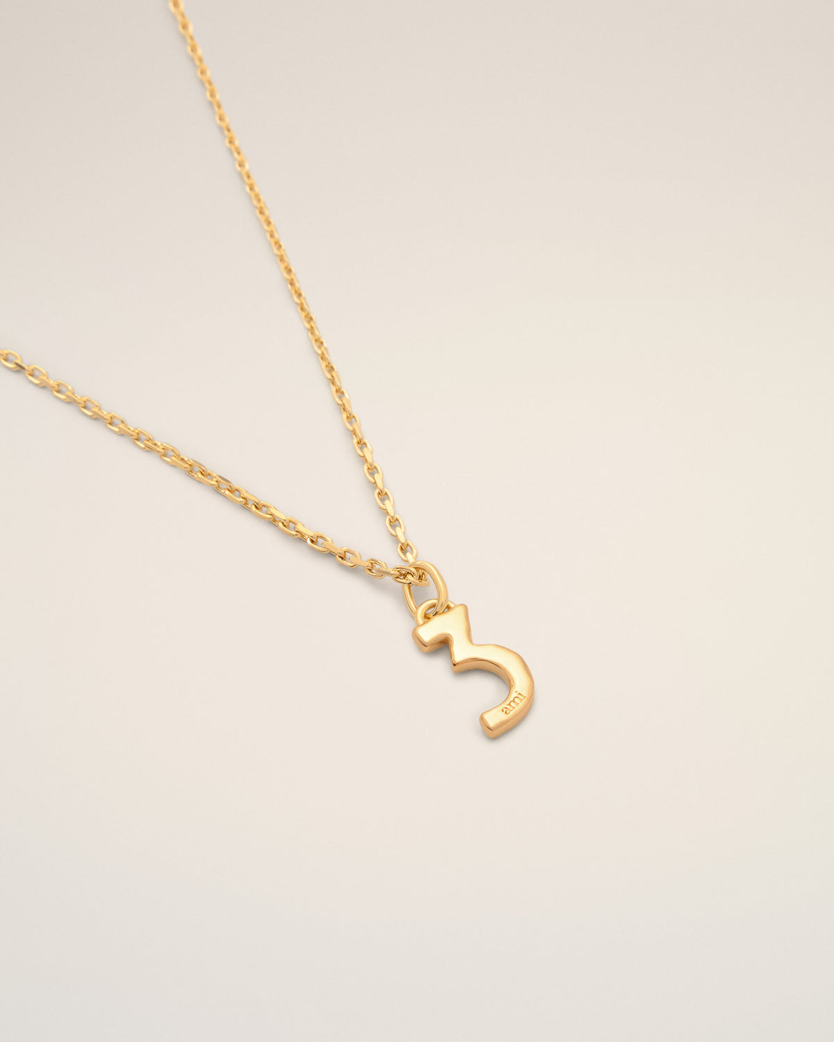 Gold Brass Hammered "3" Pendant Necklace - 7