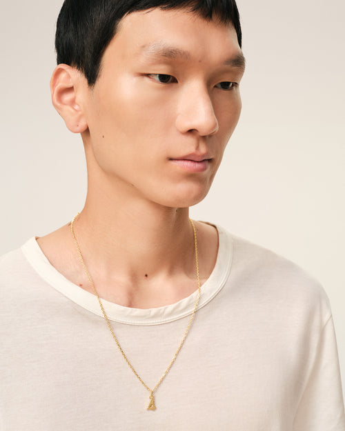 Gold Brass Hammered "4" Pendant Necklace - Man - 2 - AMI Paris - Ami Paris