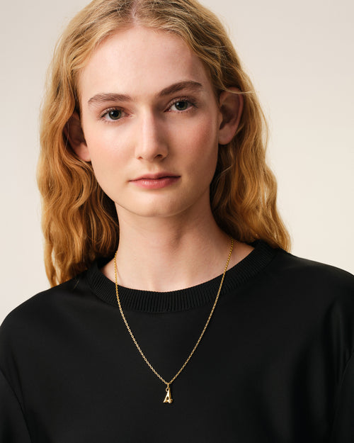 Gold Brass Hammered "4" Pendant Necklace - Woman - 5 - AMI Paris - Ami Paris