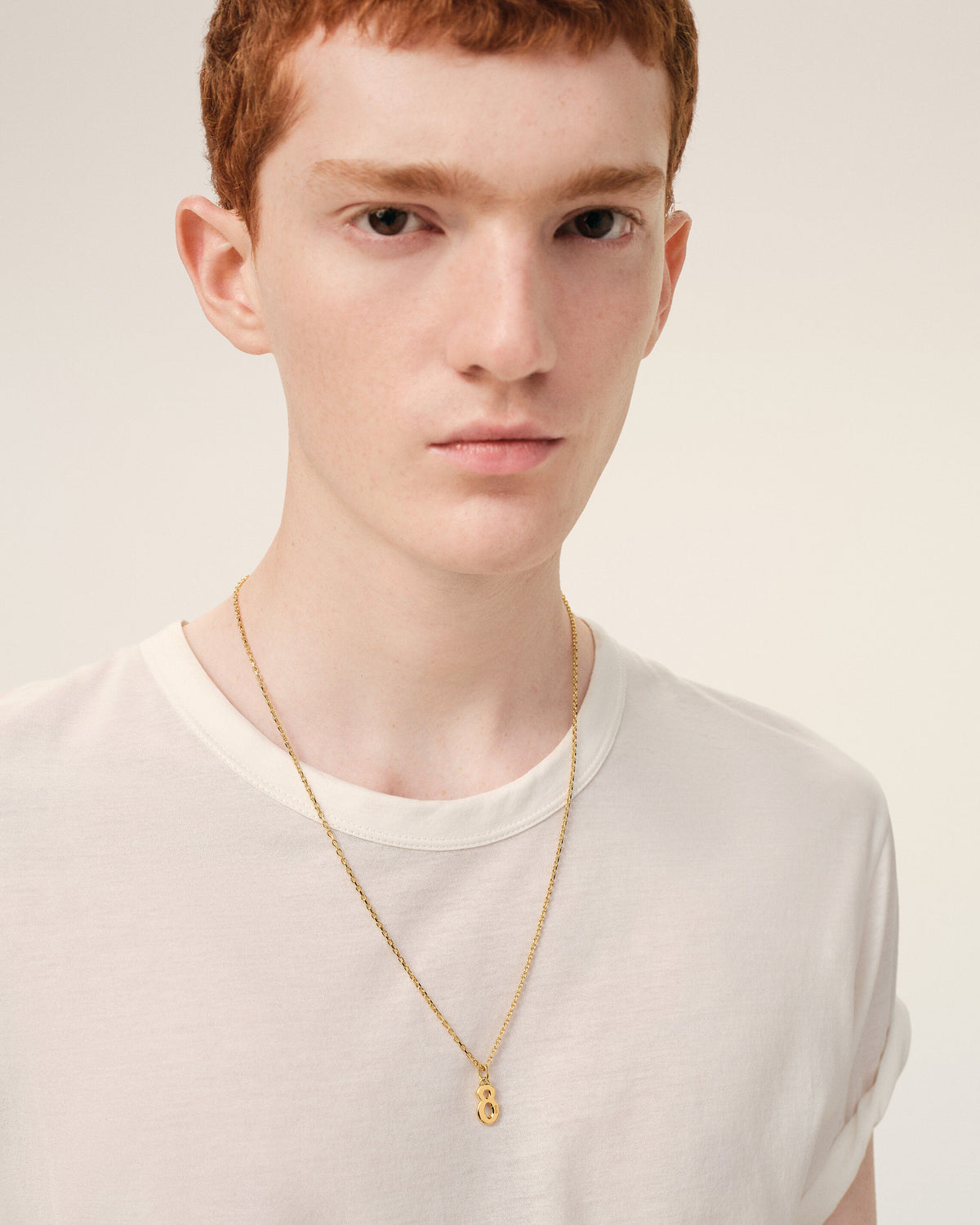 Gold Brass Hammered "8" Pendant Necklace - 2