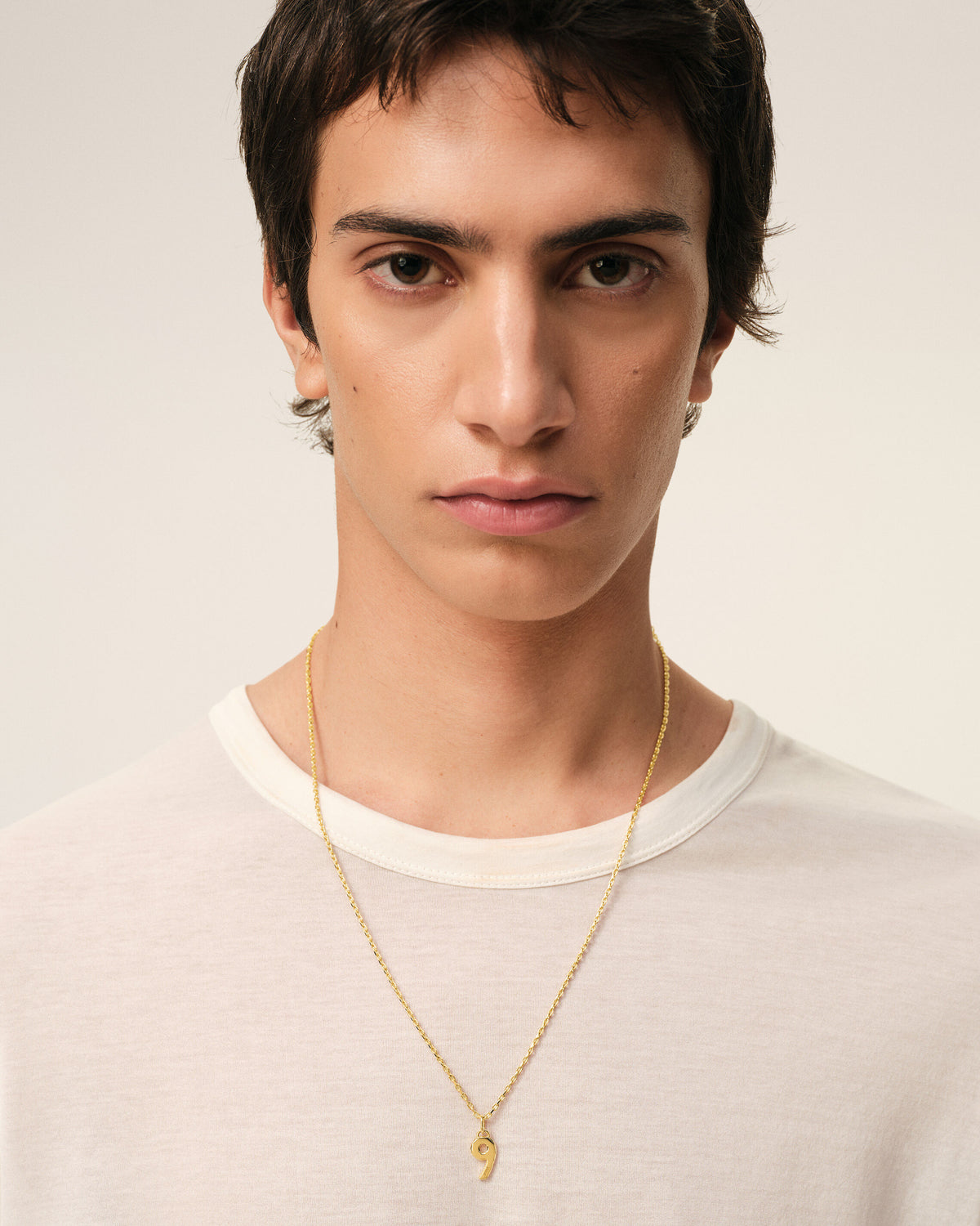 Gold Brass Hammered "9" Pendant Necklace - 2