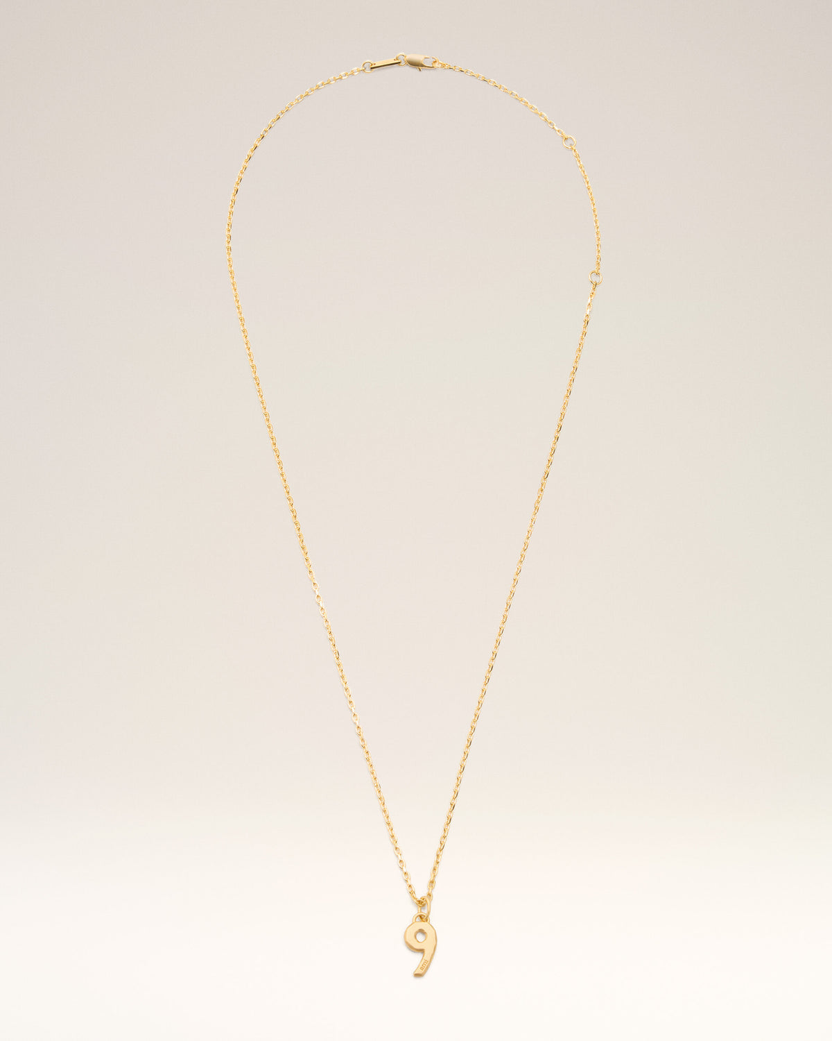 Gold Brass Hammered "9" Pendant Necklace - 1