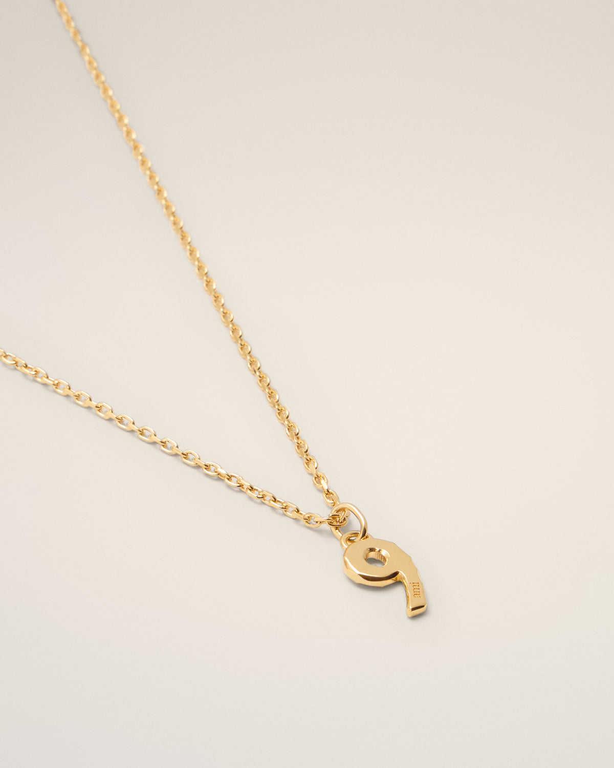 Gold Brass Hammered "9" Pendant Necklace - 3