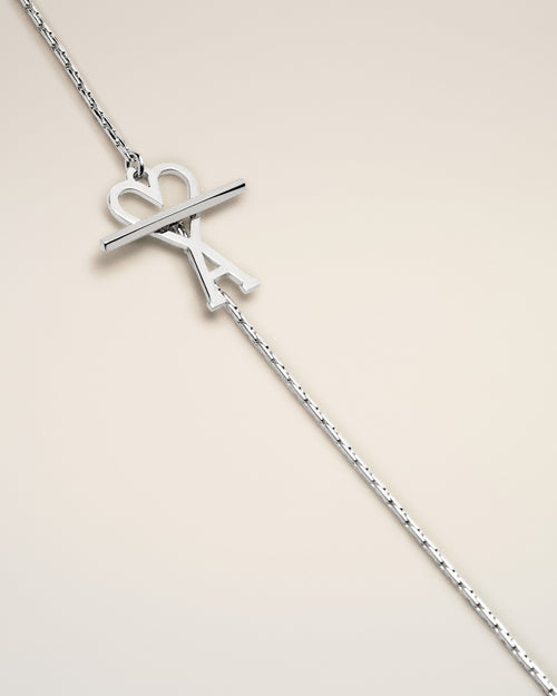Silver Brass Chain Necklace with Ami De Coeur - Man - 3 - AMI Paris - Ami Paris