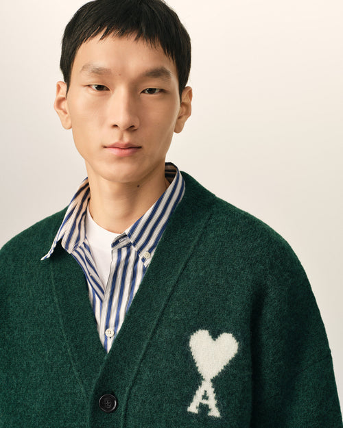 Green alpaca cardigan with Ami de Coeur - Man - 4 - AMI Paris - Ami Paris