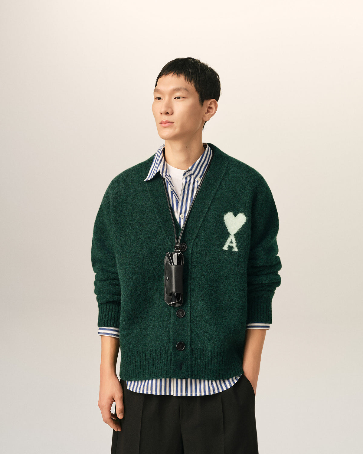 Green alpaca cardigan with Ami de Coeur - 2